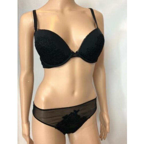 La Perla Womens Bra Lingerie Black Push Up Set 44